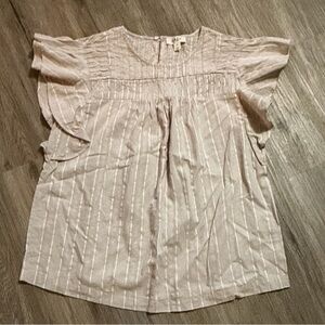 Style & Co Cream with White Striped Flutter Sleeve Blouse - Size - Medium
